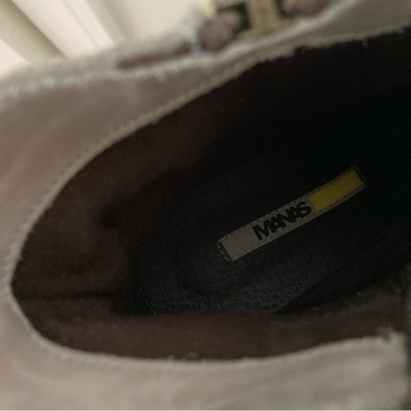 Manas Light Gray Leather/Suede Distressed Rustic Zip Up Chunky Heel Boots - Picture 4 of 5